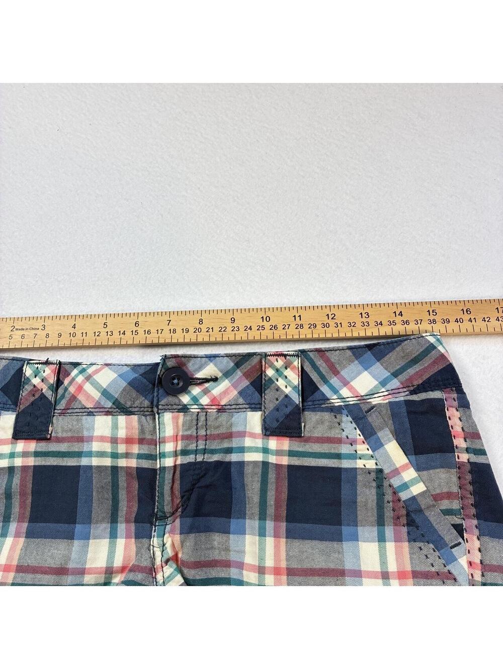 Y2K SO plaid low rise mini shorts, size 5! pink blue stripes - Picture 7 of 8